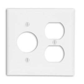 Leviton 2-Gang 1-Duplex 1-Single 1.406-Inch Diameter, Device Combination Wallplate, Painted Metal, Device Mount, 88046, White
