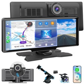 Apple Carplay Screen for Car, 10.26’’ Wireless CarPlay & Android Auto Screen with 4K Dash Cam, 1080P Backup Camera, Car Play Audio Receivers, GPS Navigation/Mirror Link/Bluetooth/FM/Voice Control