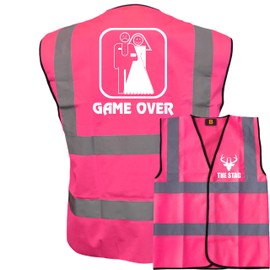 Game Over Stag Vest! Pink Hi Vis Vest -Ideal For Stag Do & Stag Nights Small