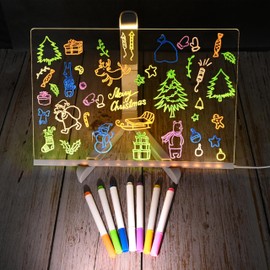 Large LED Note Board with Colors, Acrylic Dry Erase Message Board Light Up LED Drawing Board with Adjustable Stand and 7 Colors Pens LED Illuminated Neon Letter Message Board for Home Office School