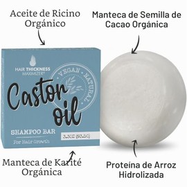 Hair Thickness Maximizer - Barra de champú con aceite de ricino orgánico para crecimiento y fortalecimiento del cabello: con proteína de arroz y aceit