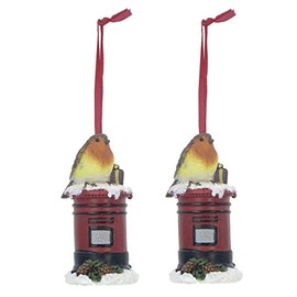 Pack of 2-9CM Hanging Robin Christmas Tree Decoration - Postbox