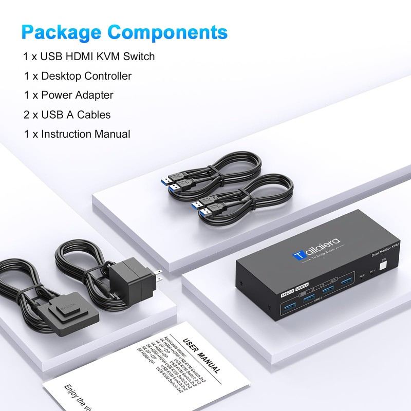 HDMI Kvm Switch 2 Monitors 2 Computers 4K@60Hz Dual Monitor