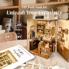 CUTEBEE Book Nook Kit - DIY Miniature Dollhouse Kit for Adults and Teens, Tiny House Bookshelf Decor 3D Wooden Puzzle for Family, Friends (Cooking Bookstore)