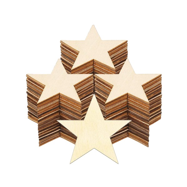Hion Wooden Stars 100 Pcs 5cm/1.97inch Rustic Unfinished Wood Slices - Perfect for DIY Art Projects, Christmas Party Ornaments, Wedding Decoration