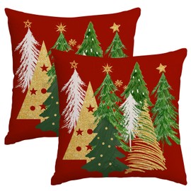Miaikoe Christmas Cushion Covers 55x55 cm Set of 2 Christmas Tree Red Decorative Pillow Covers Winter Holiday Cushion Cases Decor for Home Couch Sofa