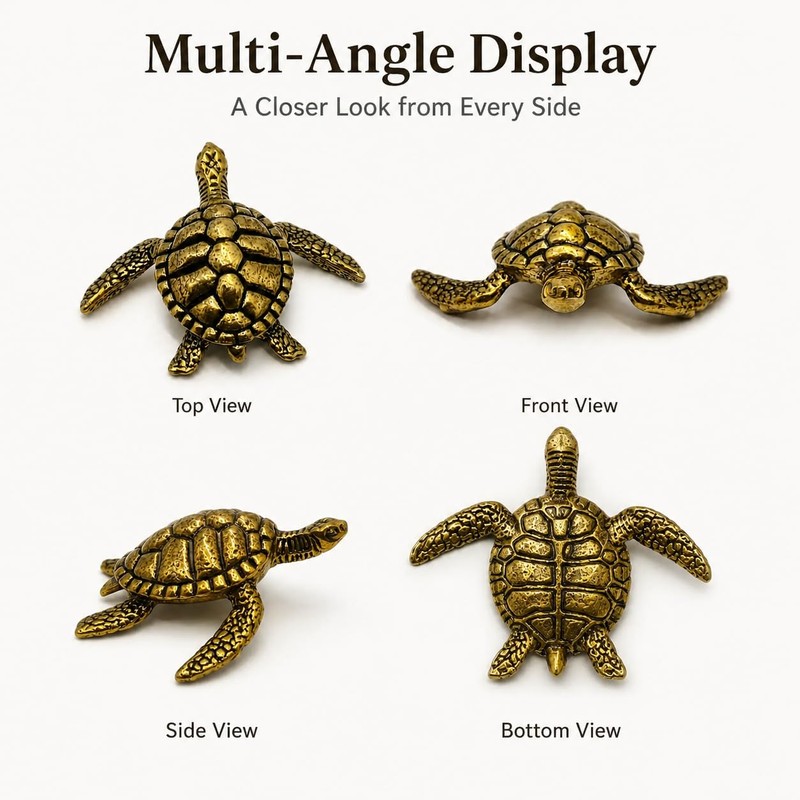 Brass Sea Turtle Figurine Coastal Home Decor Accent