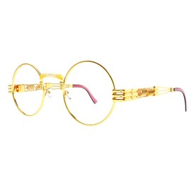 WMG Round Steampunk Glasses for Men Women Retro Gothic Circle Vintage Clear Lens Glasses Metal Frame (Gold Frame/Clear Lens)