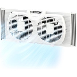 EZ-CHILL 9" Twin Window Fan with Manually Reversible Airflow Control, Auto-Locking Expanders, 2 Speed, Dual Fan, Exhaust, Airflow 9.84 ft/sec, Ideal for Home, Kitchen, Bedroom & Office, White