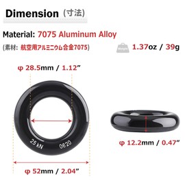 Azarxis Rappel Cup Ring 25 kN Tension O-Ring Rope Connector for Rock Climbing Arborist Rescue Slackline Hammock Friction Saver Equipment (Black)