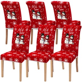 Moukeren 6 Pcs Christmas Dining Chair Covers Snowman Stretch Chair Protector Slipcovers Let It Snow Removable Washable Seat Protector for Xmas Holiday Party Dining Chair Christmas Decor (Red)