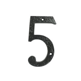UAP House Numbers - 4 Inch Black Iron Door Numbers Screw Fix For Front Door, Rustic Address Number Screw On For Doors And Gates, Made of Solid Cast Iron (Number 5)