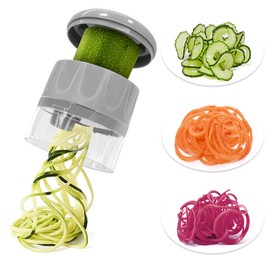 LHS Vegetable Spiralizer - Zucchini Spiralizer, Vegetable Slicer & Cutter for Zoodles, Pasta, Carrot, Cucumber - Kitchen Gadgets for Healthy Cooking - Easy to Clean & Dishwasher Safe (3 in 1) - Grey