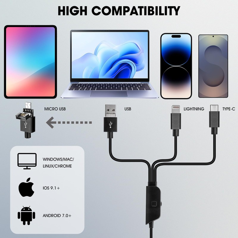 Bysameyee 1080P USB Microscope with Metal Stand, 50X-1000X Handheld Digital