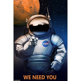 Astronaut We Need You Job on Mars Moon NASA Spaceship Travel Sci-Fi Vintage Poster Repro (24" X 36" Image Rolled up Matte Paper)
