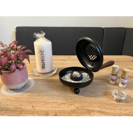 Bitto Saluk Metal Smoking Pan with Wooden Handle Length 26.5 cm Height 8 cm Diameter 12 cm