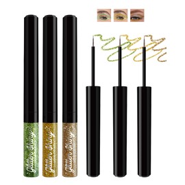 3Pcs Glitter Eyeliner Liquid Liner,Metallic Shimmer Glitter Eyeliner Gel Eyeshadow waterproof Green Gold Bronze Gold,Long wearing Ultra-Fine Tip Colorful Eye Liner Sparkling Eye Glitter Makeup-Set A