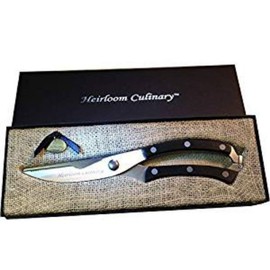 HEAVY DUTY KITCHEN SHEARS and KNIFE for Poultry, Chicken, Meat, Lobster, BBQ, Bones, Fish, Professional Chef Scissor, CHEF APPROVED (brown)