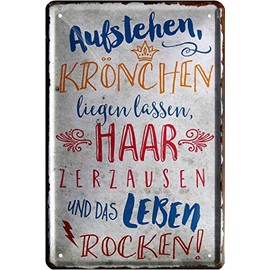 schilderkreis24 - Tin Sign Saying "Aufstehen Krönchen liegen Lassen." Decorative Sign Metal Sign House Entrance Motivation Life Happiness Door Gift Idea 20 x 30 cm