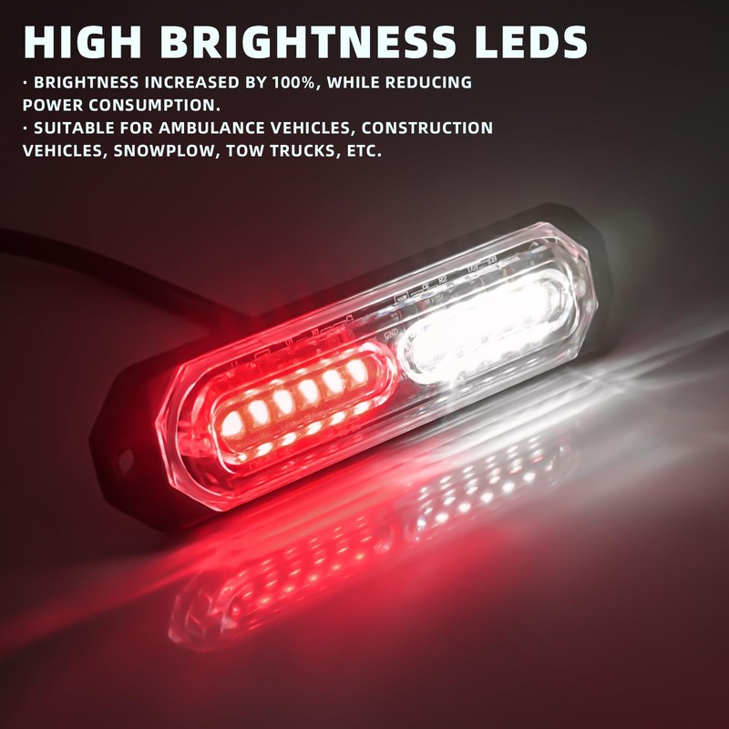 PKINGLAKE 8-Pcs 12 LED Sync Feature Emergency Strobe Grille Lights