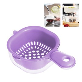 Small Fruit Colander,Fruit Rinser Strainer Container Dual-Layer Vegetable Cutting And Draining Basket,Watermelon Bowl With Strainer For Mini Berry And Tomato Grape Washer (Purple)