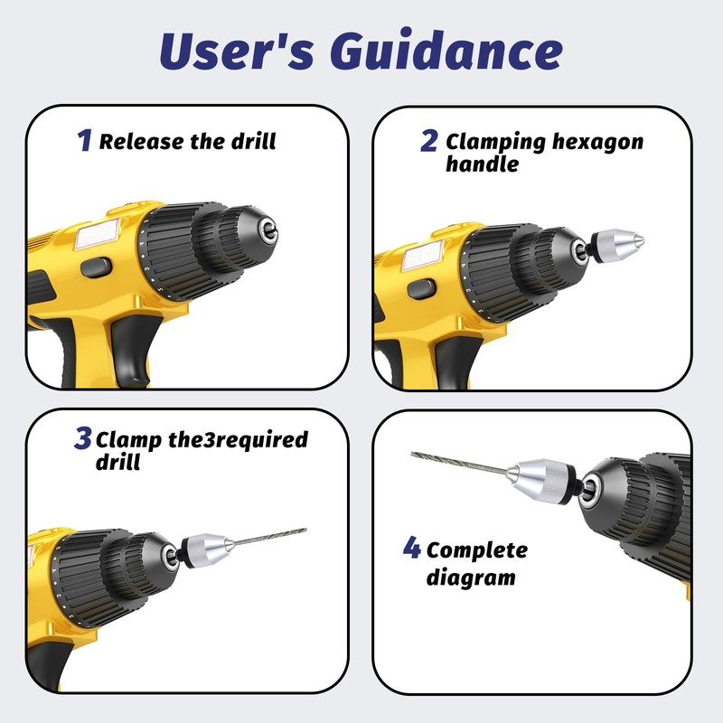 JIYIN 2Pcs Drill Chuck Adapter Keyless with 10Pcs Drills, 1/4