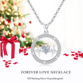 Lavumo Women's 925 Silver Necklace, with Heartbeat Pendant, Jewellery Gift for Her, for Girlfriend, Boyfriend, Mum, for Christmas, Valentine's Day, Wedding Anniversary, Birthday, Sterling Silver,