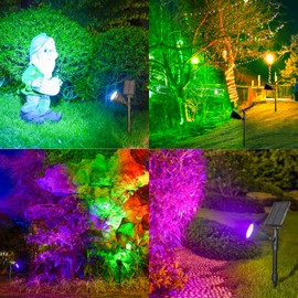 MOLEBIT Solar Outdoor Spotlights - 18 LED, 600 Lumens, Waterproof, 7 Colors Adjustable for Year Round Patio, Garden, and Landscape Festive Lighting (2 Pack)