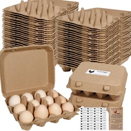 JOINSI 50 Pack Egg Cartons Bulk, 3×4 Style Reusable Empty Natural Paper Pulp Cardboard Egg Tray Holder Containers for Farmers, Home Use & Transport