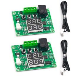 Hailege Set of 2 W1219 Thermostat Temperature Controller DC 12V Dual LED Digital Display Thermostat Temperature Controller NTC 10K Temperature Probe