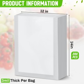 Woanger 200 Count Vacuum Sealer Bags for Food Clear Vacuum Chamber Sealer Bags 3 Mil 12" x 14" Bpa-free Grade Pouches for Food Storage