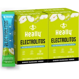 Electrolitos en Polvo Sin Azúcar, Hidratación Rápida HEALLY 40 Sobres, Magnesio, Potasio, Sodio, Vitamina C, Sabor Manzana Verde, Vegano, Natural