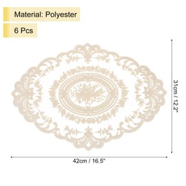sourcing map 6Pack Retro Lace Placemat 12x16-in Oval Embroidered Table Place Mats French Crochet Doilies Coasters Cup Mat for Home Wedding, Pure Dark Beige