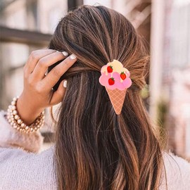 2 Pcs Ice Cream Hair Claw Clips - Strawberry Cherry Acetic Acid Hair Clip Shark Clip Cute Headdress Ponytail Holder Hair Accessories for Women Girls (Cherry, 2Pcs)