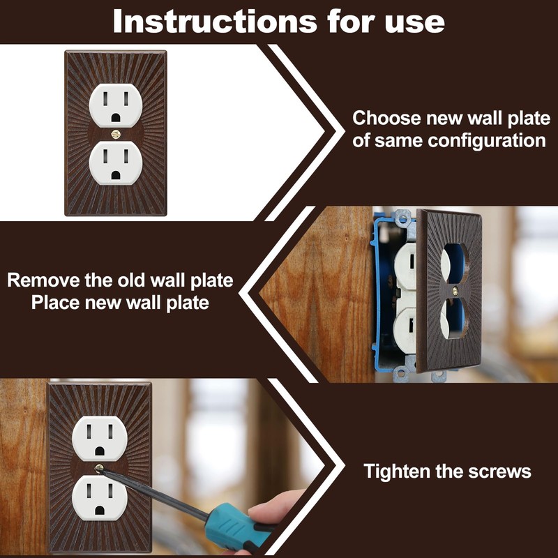 Pinkunn 10 Pack Walnut Wood Light Switch Cover Plate Boho