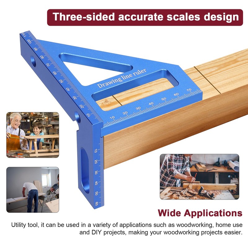 Multi Angle Measuring Ruler, Aluminum Alloy Woodworking Square Protractor 45°