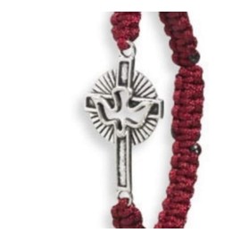 Confirmation Bracelet Adjustable Cord Red with Holy Spirit Dove Cross, Catholic Confirmation Gifts for Teenage Boys, 3 Inch, 3 inch, Nylon