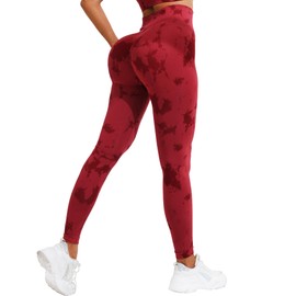 Scrunch Butt Lifting Gym Workout Leggings for Women, High Waisted Seamless Patterned Printed Booty Compression Tummy Control Yoga Leggings Red Size S