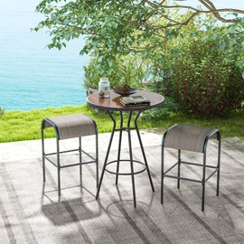 HAPPYGRILL 3 Piece Patio Bistro Set, Bar Height Round Table with 1.6” Umbrella Hole & 2 Stools, Bistro Table and Chair Set, Outdoor Furniture Set for Porch, Balcony, Backyard (2 Stools)