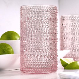 Glaver's Hobnail Drinking Glasses, Pink Vintage Glassware Set, Beaded Drinking Glasses, Set Of 4 15 oz Cocktail Glass Set, Bubble Glasses, For Everyday Usage