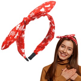 HIFANMM Christmas Headband Christmas Elements Hair Band for Women Girls, Red Bow Top Knot Hair Accessories Winter Non Slip Headbands New Year Xmas Party Supplies Decoration