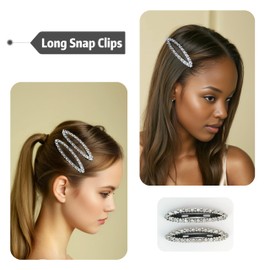 4 Pcs Oval Rhinestone Hair Clips French Sparkling Crystal Metal Snap Clips for Women Girls Bling Silver Barrettes for Birthday Wedding Parties