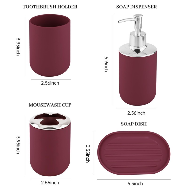 Bathroom Accessory Set, 4 Pcs Plastic Bathroom Set Include Soap