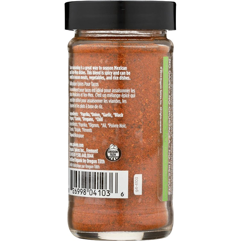 Spicely Organic Seasoning Taco 1.80 Ounce Jar Certified Gluten Free