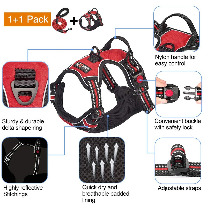 No Pull Dog Harness Adjustable Reflective Oxford Easy Control Medium