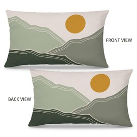 Mingnei Sun Throw Pillow,Boho Sun Mountain Sage Olive Green Reversible Bohemian Lumbar Throw Pillow Cover,Boho Dorm Room Decor Flannel Pillowcases 12 x 20,Boho Gifts for Women Girls