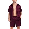 SWOMOG Men Silk Satin Pyjamas Sets Short Sleeve Sleepwear Button-Down