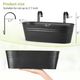 Dahey 5 Pcs Metal Iron Hanging Flower Pots for Railing Fence 15.7 Inch Hanging Bucket Pots Countryside Style Window Flower Plant Holder with Detachable Hooks for Garden Yard Home Decor, Black