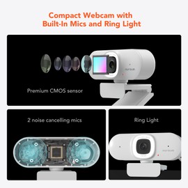 Nuroum V15-AFL Webcam mit Ringlicht, Autofokus 1080P 60fps PC Kamera mit Mikrofon, 75°Sichtfeld/Rauschunterdrückung/Lichtkorrektur, Streaming Kamera USB Plug&Play für OBS/Zoom/Teams, Laptop/Desktop