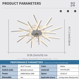 Strawberry Fairy Versatile 36-Inch Ceiling Fan with Remote Control & Dimmable LED Lights, 6 Wind Speeds, Modern White Design